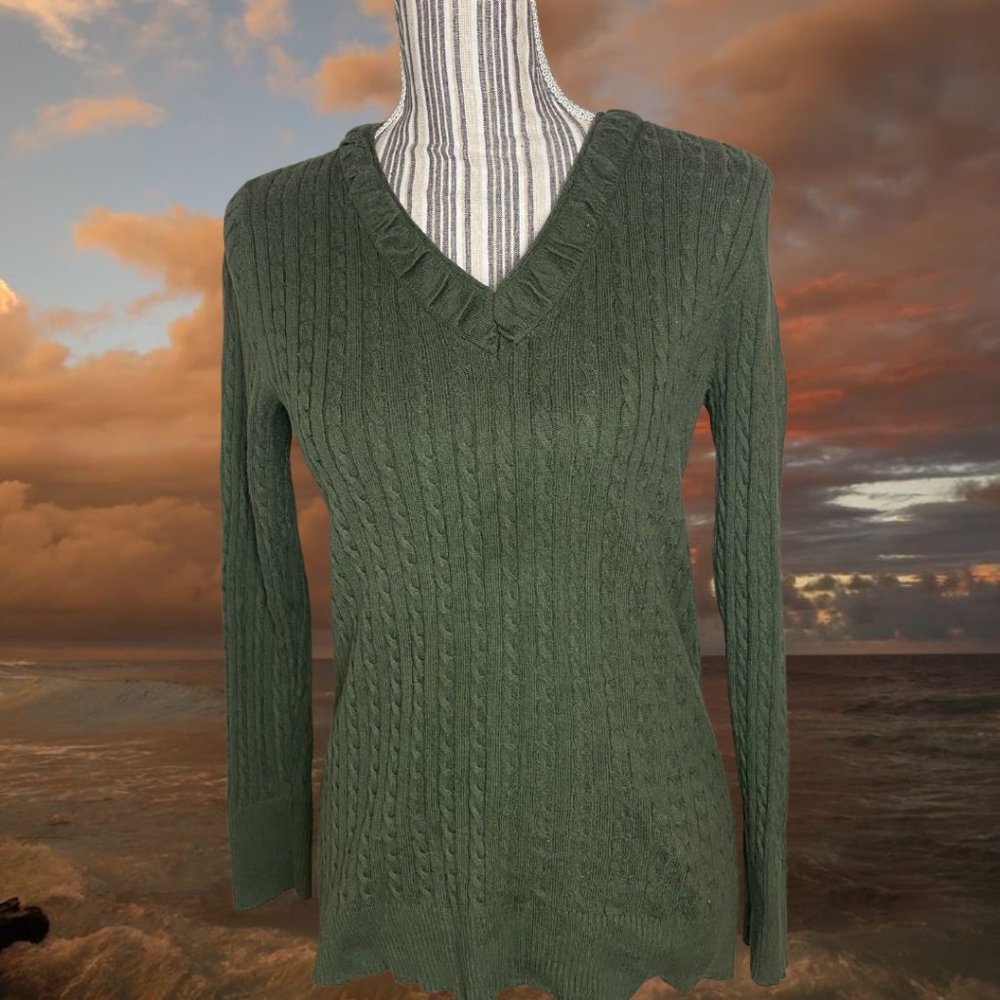 Vintage Eddie Bauer Olive Green Cable Knit V-neck Longsleeve Sweater Bella Swan